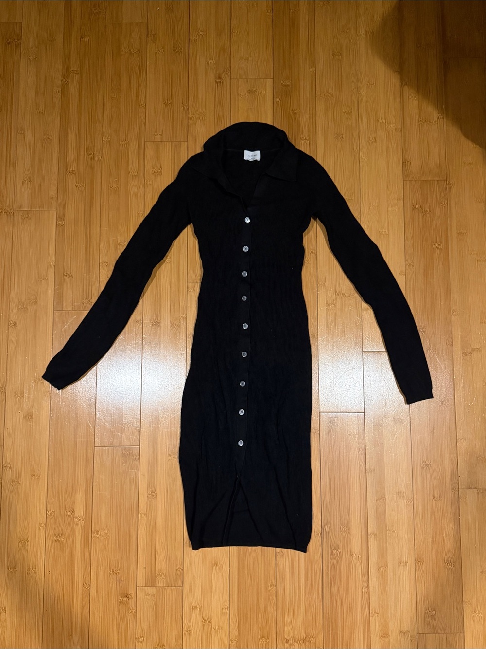 Wilfred Black Long-Sleeve Button-Front Ribbed Dress